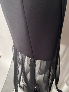 1980s Black Beaded Bodice & Car Wash Scarf Bottom Dress