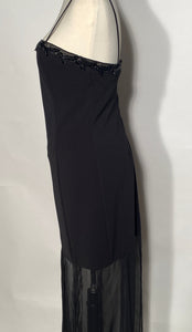 1980s Black Beaded Bodice & Car Wash Scarf Bottom Dress