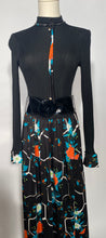 Vintage Italian Black Floral 1970s Maxi Dress No Belt