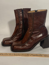 Brown Leather 3.25" Platform Boots Size 40