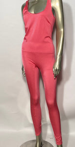 1980s Pink Ribbed Jumpsuit Nylon Lycra Medium