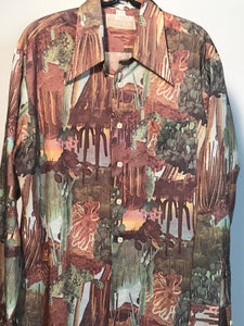 Kings Road 1970s Cactus Desert Men's Disco Shirt Size Large