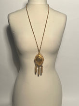 1970s Long Tassel Necklace Gold Tone Colored Medallion By Lisner