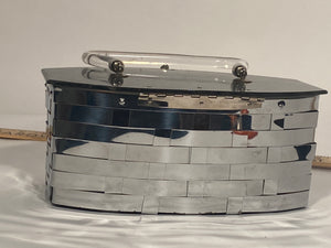 1950s Dorset Rex Silver Metal Rectangular Box Purse With Lucite Top & Handle
