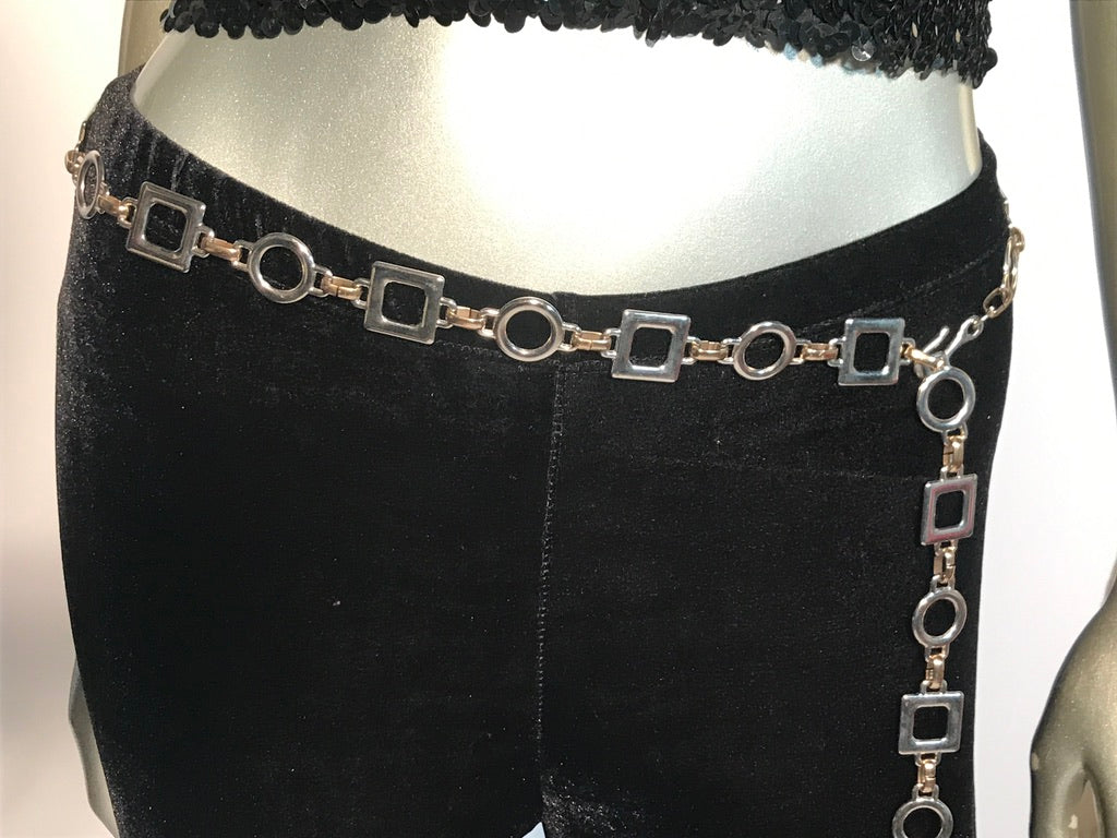 Late 1970s Silver Metal Geometric Chain Belt By Liz Claiborne Size Large