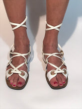 Early 70s White Vinyl Lace Up Ankle Gladiator Style Flats