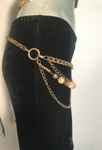 Heavy Goldtone & Pearl Colored Embossed Spacers 4 Layered Chain Belt