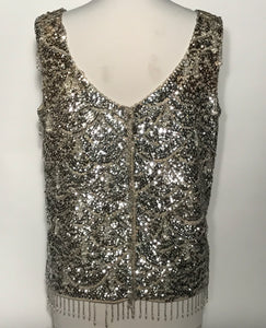 1960s Silver Sequin Beaded Wool Top Size Large