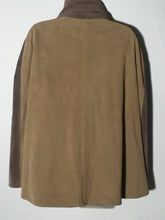 Perforated  Mexican Leather Suede Two Tone Color Block Cape Poncho Hippie Chic