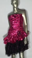 Night Moves 1980s Pink Metallic Strapless Lace Prom Party Dress Jr 13/14