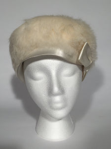 Valerie Modes Vintage 1960s - 1970s Satin Brim & Rabbit Fur Hat