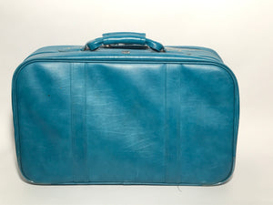 1960s Vintage Sturdy Vinyl Blue Luggage From US Luggage Corporation