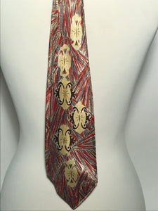 1950s Men's Silk Geometric Patterned  4" Wide Fat Neck Tie