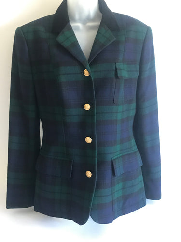 Vintage 1980s Black Watch Plaid Ralph Lauren Womens Blazer Sz 12