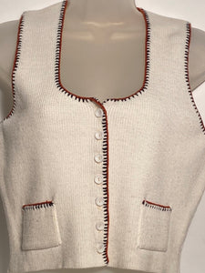 1970s White Sleeveless Button Up Acrylic Knit Vest Top