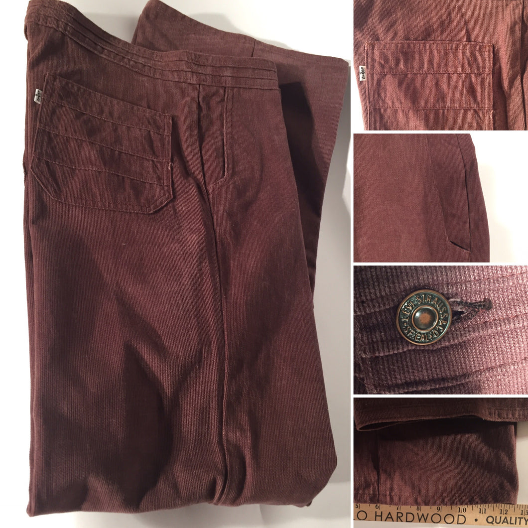 1970s Men's Vintage Rust Colored Levi's Corduroy Flare Pants 34