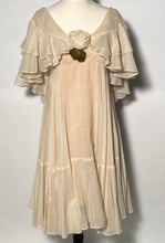 1970's Helft's Layered Ruffled Off Shoulder Rose Bud Front Dress