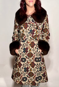 Midbrooke 60s Tapestry Coat Mod Colorful Pattern Double Breasted Belted Back XS