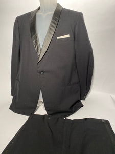 Men's Vintage Black Tux With Suspender Buttons 41" x 27" Jacket 40