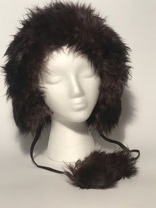 Vintage 1960s - 1970s Italian Lambswool Sheepskin Pom Pom Hat Dyed Dark Brown