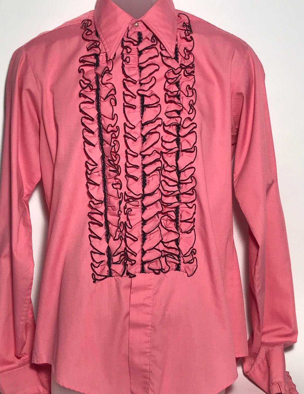 Vintage Rose Pink 1970s Men's Disco Ruffled Tux Shirt Size Medium RENTAL