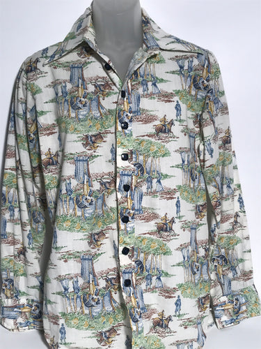 Vintage Apple Bee Men's Disco Victorian Scene Shirt Extra Large RENTAL