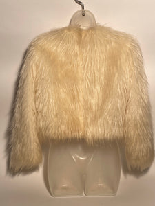 1970s Mongolian Shearling Faux Long Fur Waist Jacket Medium