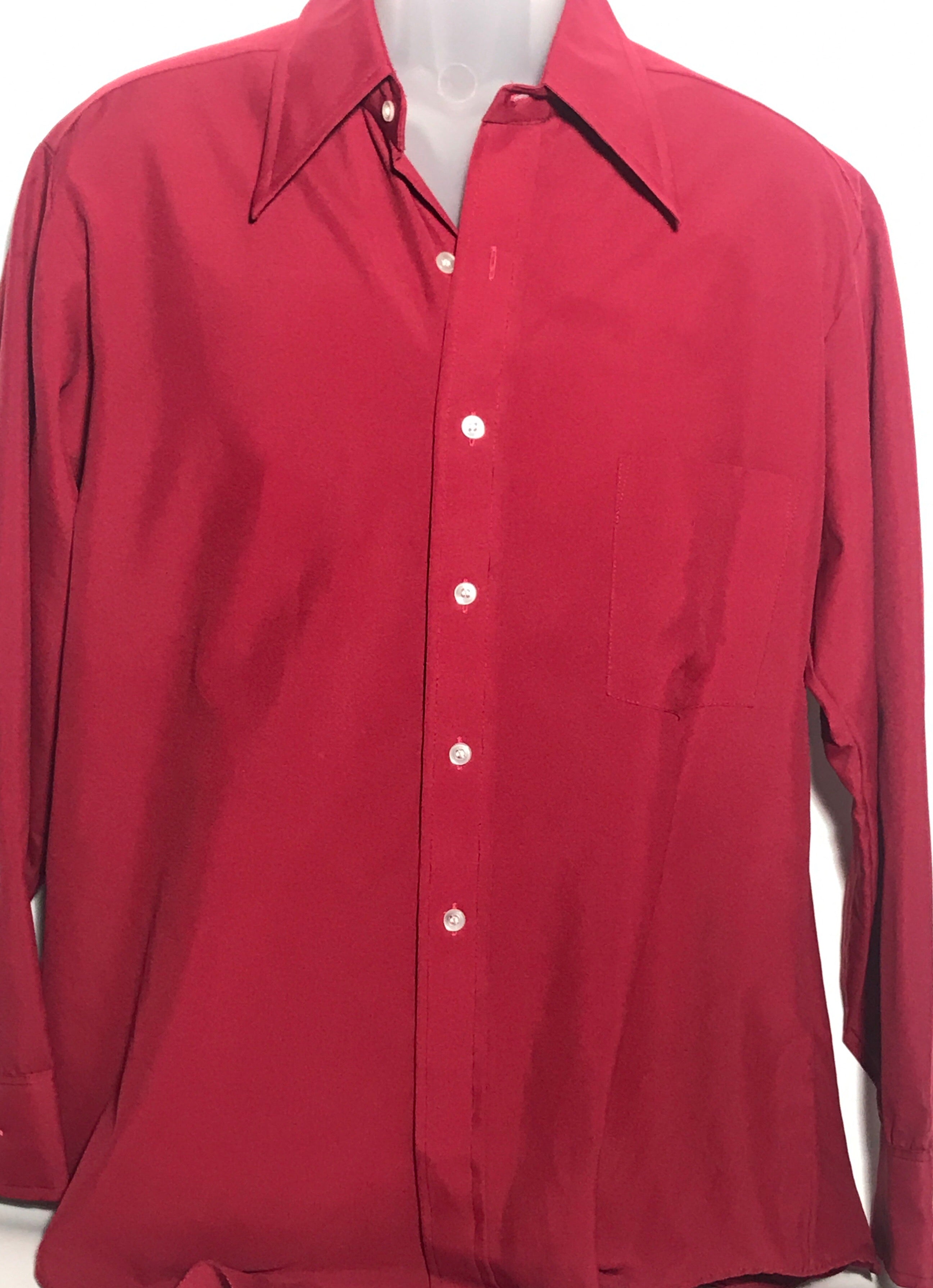 Vintage 1970s Sears Men's Maroon Dress Shirt Size Large RENTAL