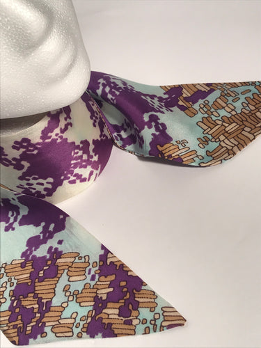 Vintage 1970s Purple Blue Abstract Patterned Head & Neck Scarf