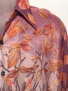 1970s Fall Leaves Men's Disco Shirt Size Extra Large RENTAL XL939