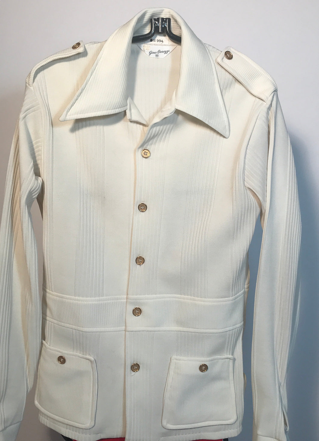 Gino Barozzi Men's Polyester 1970s Cream Button Down Shirt Size Medium RENTAL