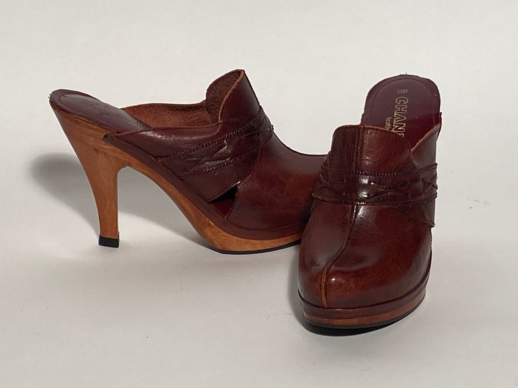 Chandler Early 1980s Leather High Heeled Clogs Size 8 Divine Finds