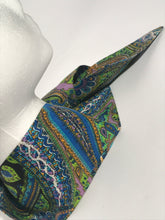 Vintage Green Blue Paisley Long Floral Head Scarf
