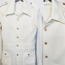 Gino Barozzi Men's Polyester 1970s Cream Button Down Shirt Size Medium RENTAL