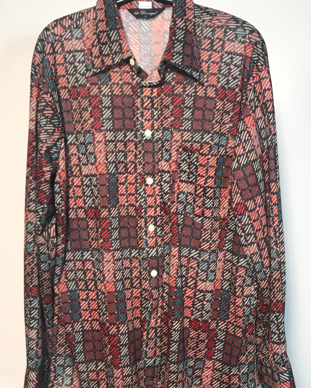1970s Checked Pattern 1970s Long Sleeve Button Down Shirt RENTAL L952