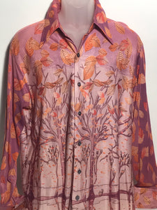 1970s Fall Leaves Men's Disco Shirt Size Extra Large RENTAL XL939