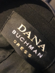Dana Buchman 1980s Black Wrap Dress With Bugle Beaded Collar and Cuff
