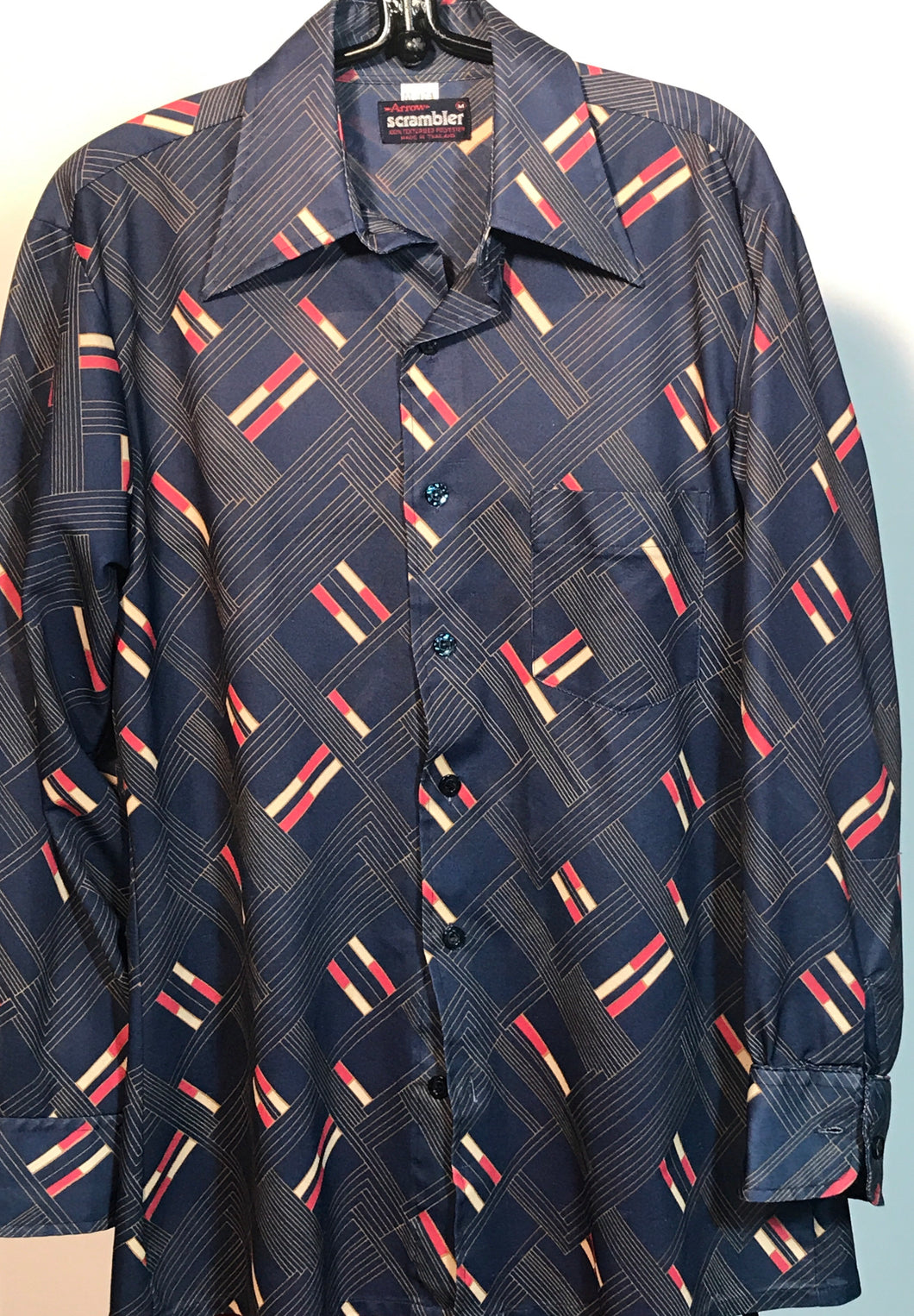 Men's Polyester 1970s Arrow Scrambler Disco Shirt Size Medium