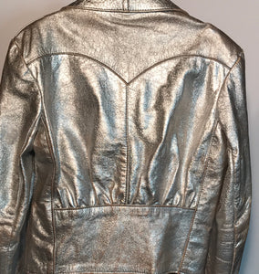 Early 1970s Men's Rocker Silver Metallic Leather Jacket Size Small