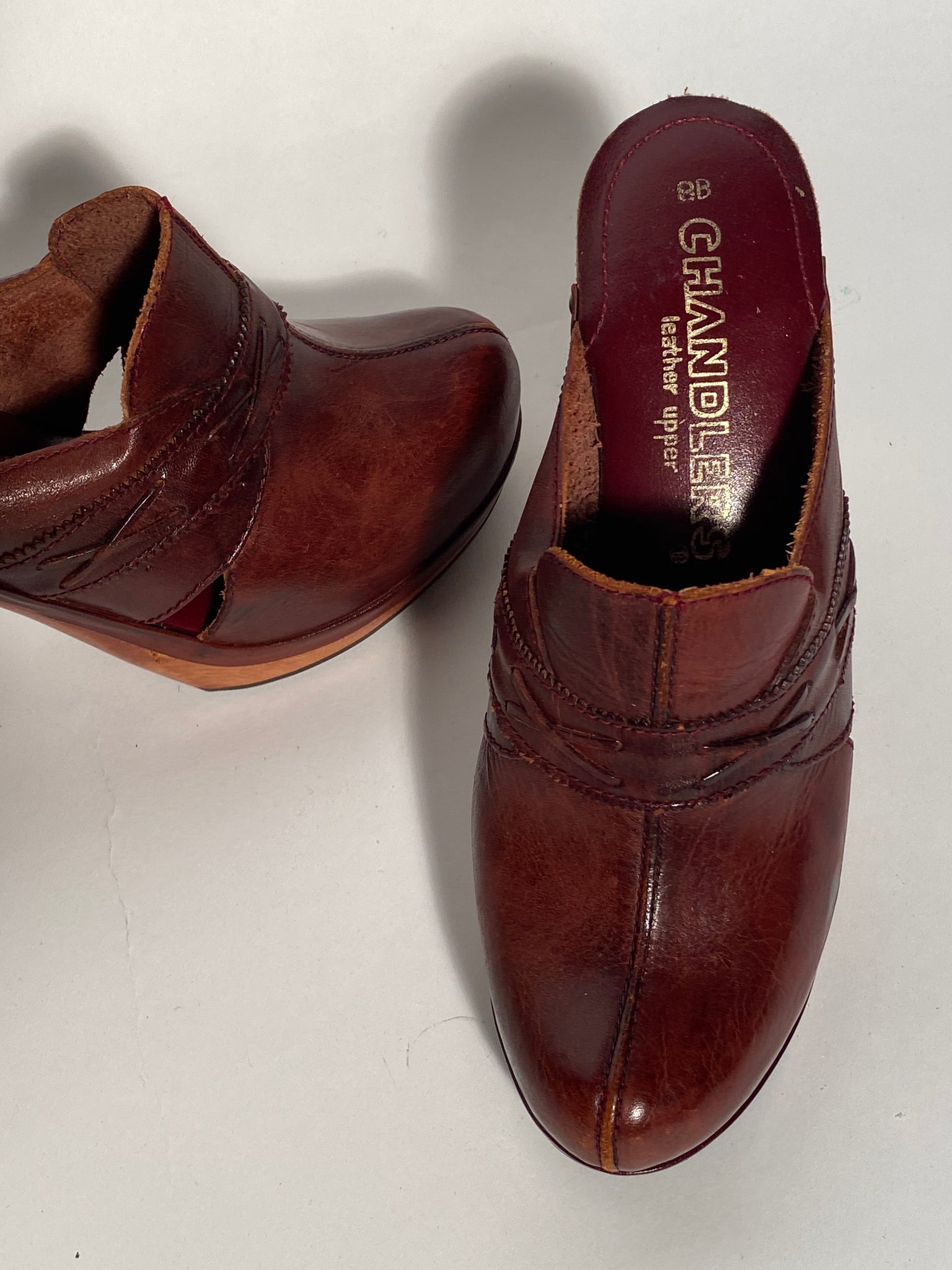 Chandler Early 1980s Leather High Heeled Clogs Size 8 Divine Finds