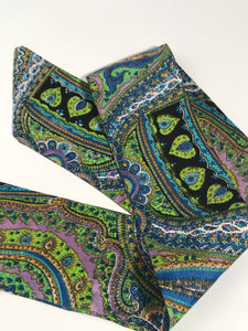 Vintage Green Blue Paisley Long Floral Head Scarf