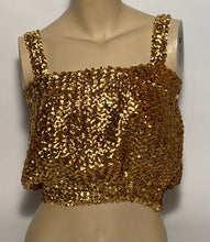Creations III 1980s Black, Gold, & White Strapped Sequin Half Tube Top