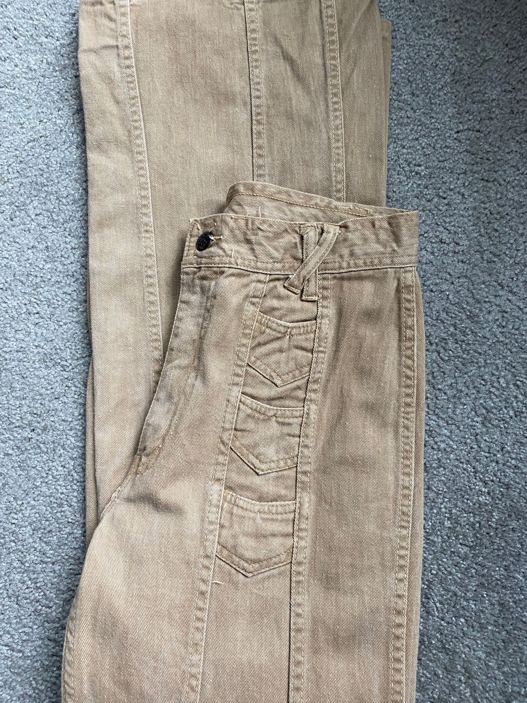 1970s Men's Tall Vintage Hands Off Light Brown Cotton Flare Pants 31