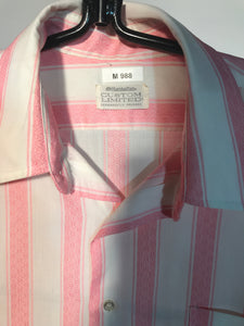 Men's Disco 1970s Pink & White Striped Button Down Shirt Size Medium RENTAL