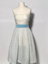 1950s Blue Swiss Polka Dot Full Skirted Halter Prom Dress Size Extra Small