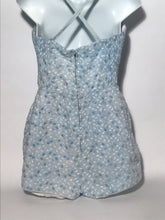 1950s Embroidered Blue & White Bathing Suit From Tiki Of Beverly Hills