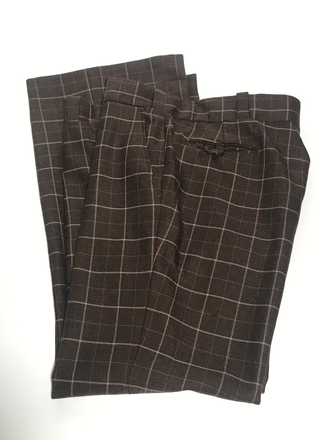 1970s Men's Vintage Wool Brown Plaid Flair Pants By Tip Top