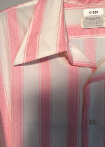Men's Disco 1970s Pink & White Striped Button Down Shirt Size Medium RENTAL