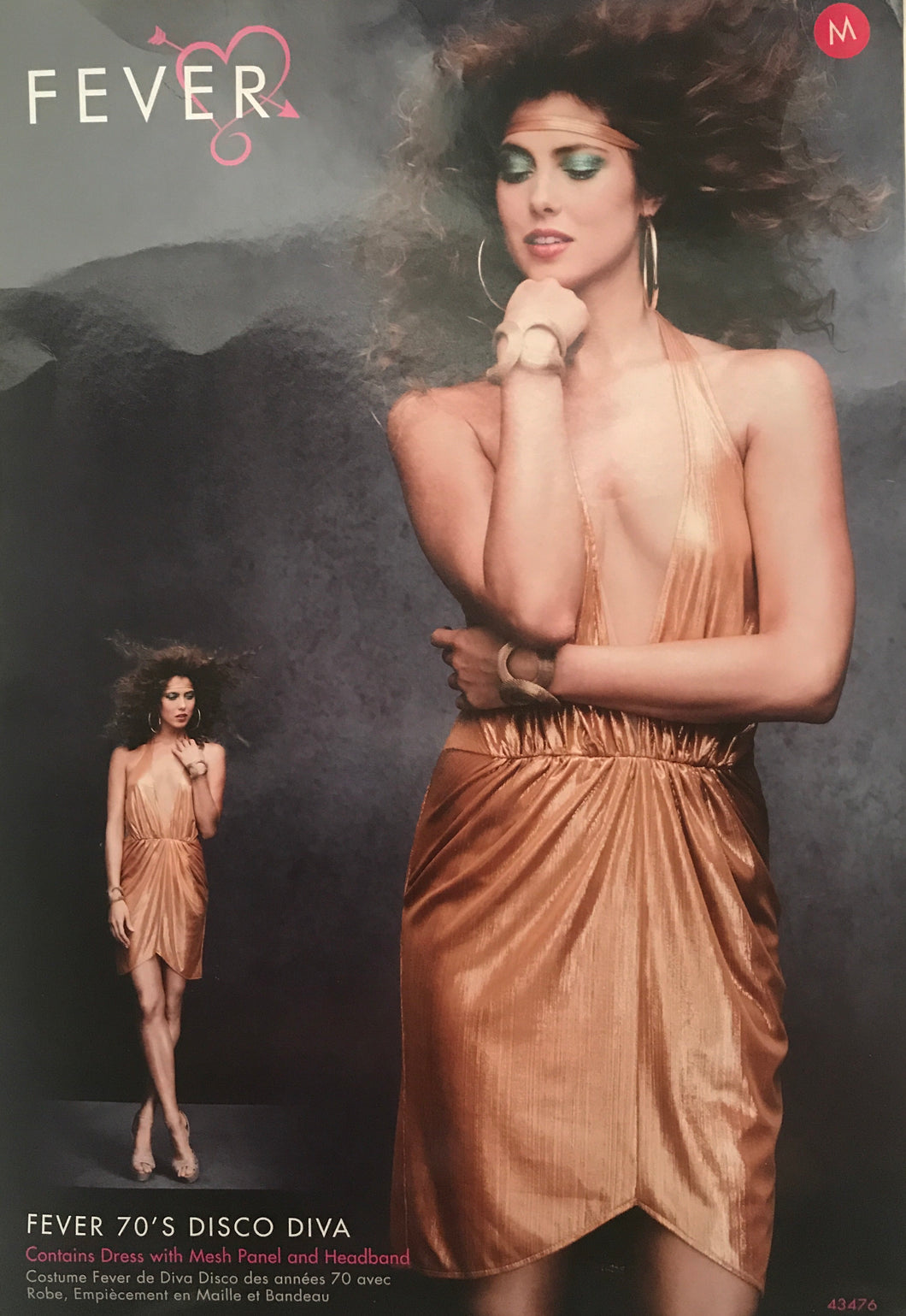 Fever 70's Disco Diva Gold Metallic Dress & Headband Costume Size Small