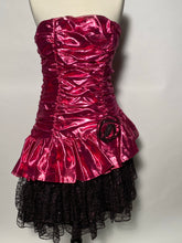 Night Moves 1980s Pink Metallic Strapless Lace Prom Party Dress Jr 13/14